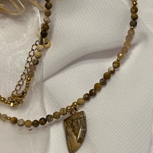 Jaspe Paisagem e Quartzo Dourado Colar
