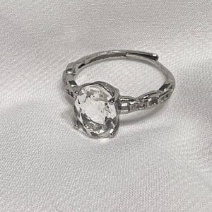 Quartzo Cristal Anel em aço