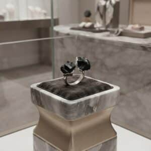 Obsidiana Negra Anel em aço