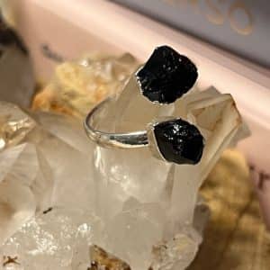 Obsidiana Negra Anel em aço