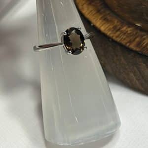 Quartzo Fumado Anel em aço