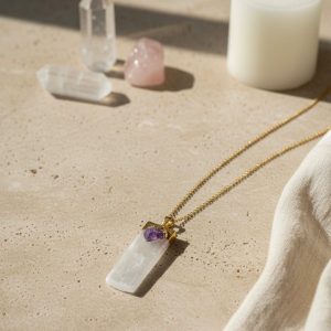 Selenite e Ametista Pendente