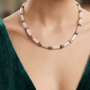 Quartzo Cristal e Jaspe Zebra Colar